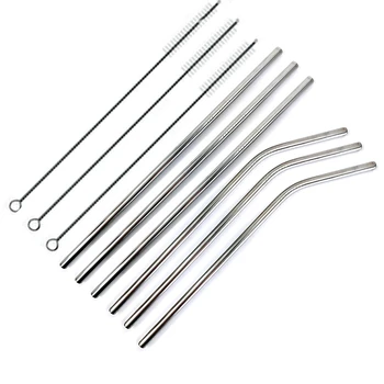 

Reusable Drinking Straw High Quality 304 Stainless Steel Metal Straw with Cleaner Brush Sturdy Bent Straight Drinks Straw