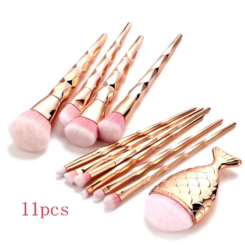 

11Pcs Diamond Makeup Brushes Set Fish Shape Foundation Makeup Brush Professional Makeup Face Care Makeup Brush Makeup Tools