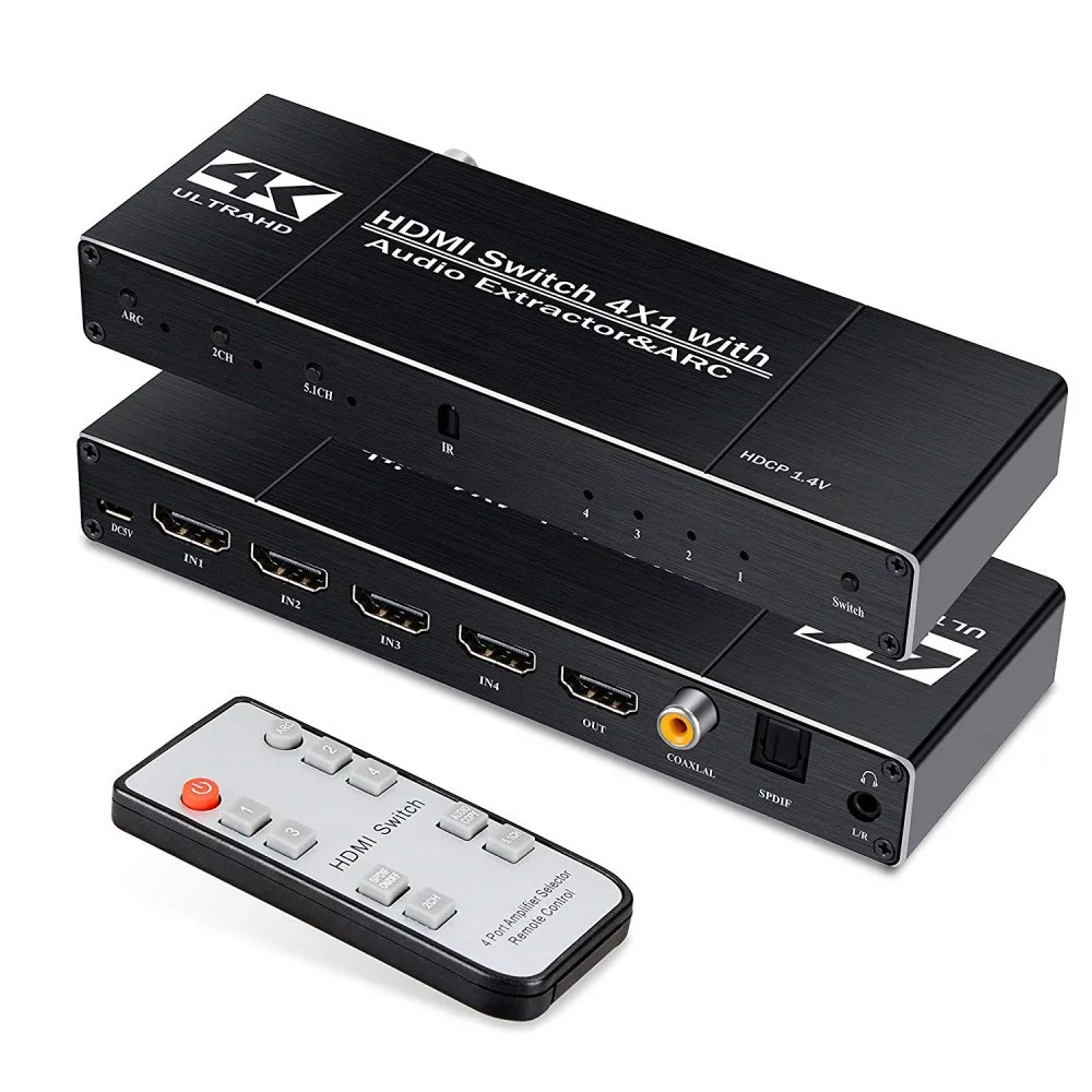 UHD HDMI 2,0 коммутатор 4K HDR 4x1 адаптер коммутатор с аудио экстрактором 3,5 jack оптический волоконный кабель ARC разветвитель для HDTV PS4 - Цвет: Черный