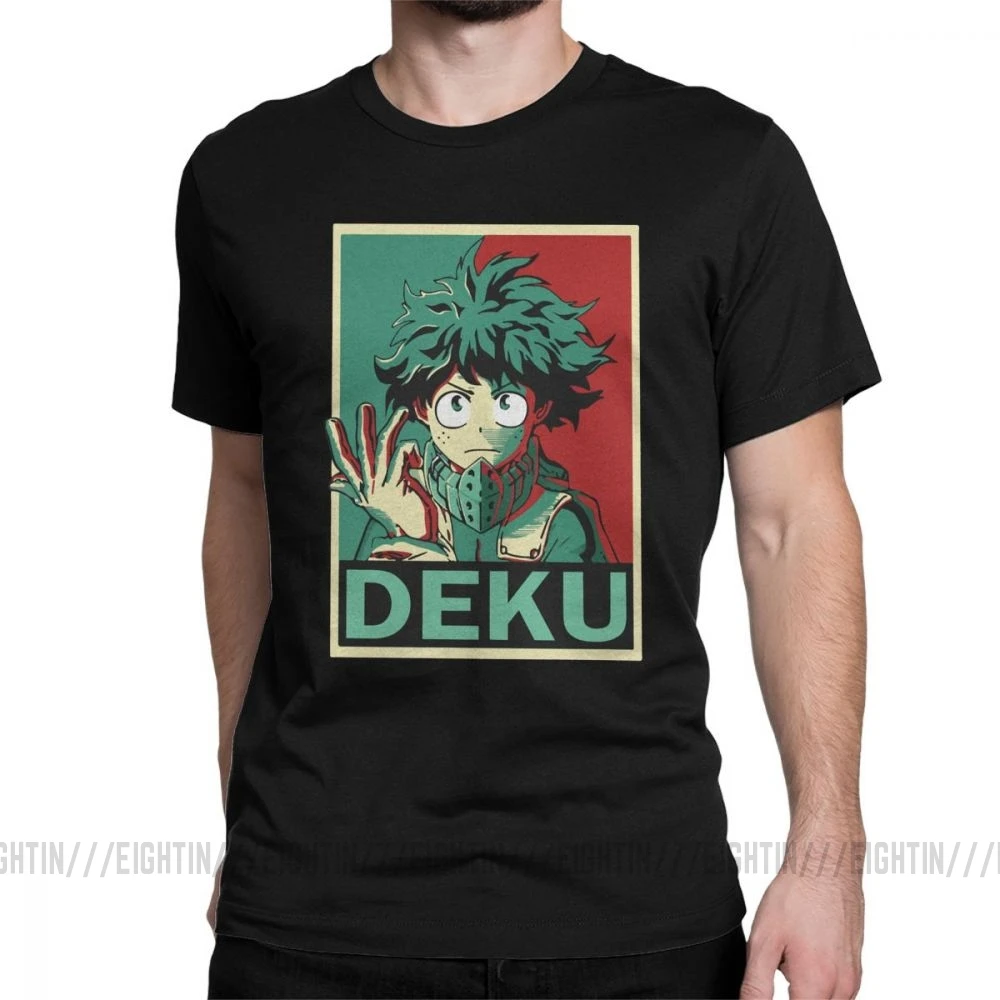 Футболка My Hero Academy Midoriya, Аниме Манга, Мужская черная одежда, простые Стильные футболки, круглый вырез, очищенный хлопок - Цвет: Черный