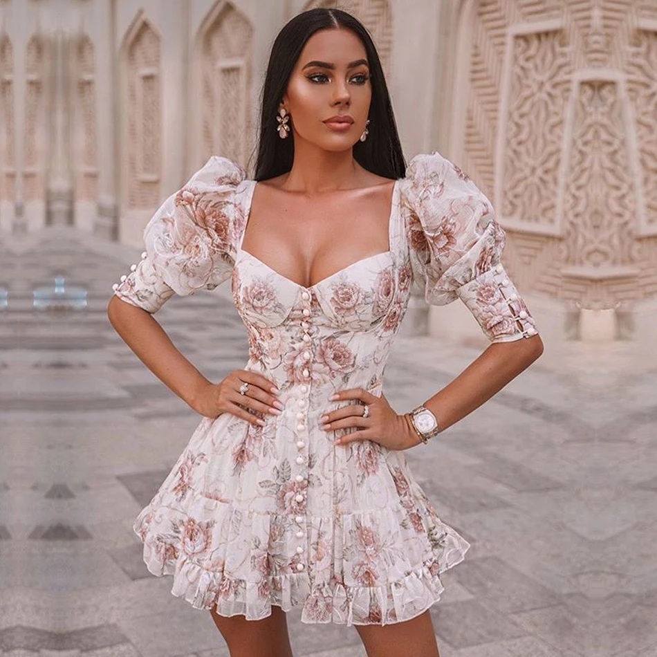 ADYCE New Summer Women Fashion Floral Mini Dress Vestidos Sexy V Neck Short Sleeve Mesh Button Club Celebrity Runway Party Dress ADYCE New Summer Women Fashion Floral Mini Dress Vestidos Sexy V Neck Short Sleeve Mesh Button Club Celebrity Runway Party Dress