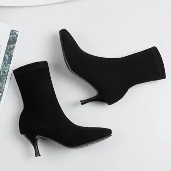 

Big Size boots women shoes ankle boots for women ladies boots Solid color pointed glass heel