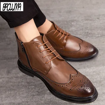 

Luxurious Men Boots Brand New Men Ankle Boots Quality Leather Men's Dress Shoes Lace-UP Oxford Formal Shoes Wedding Shoes 38-46