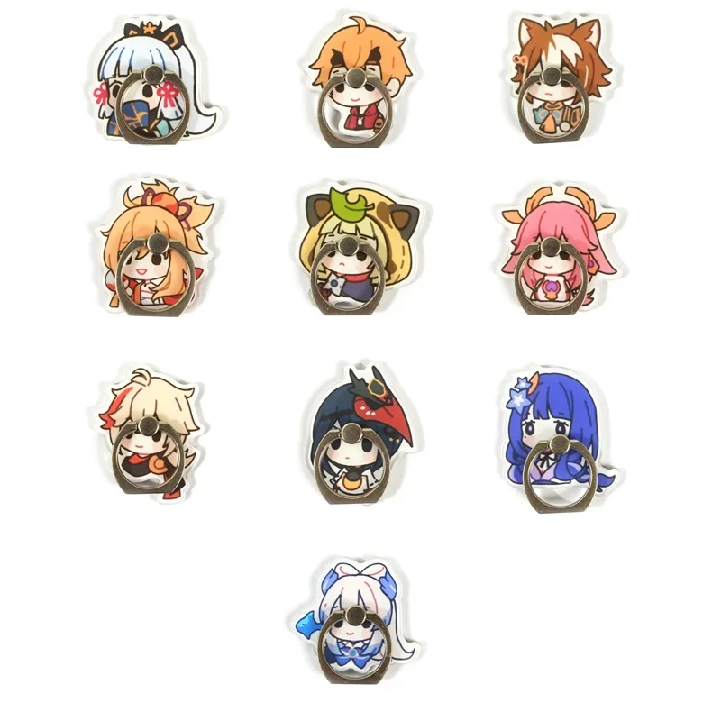 Game Genshin Impact Phone Finger Ring Holder Comic Figures Phone Antilost Stand Universal for iPhone Huawei Xiaomi Samsung