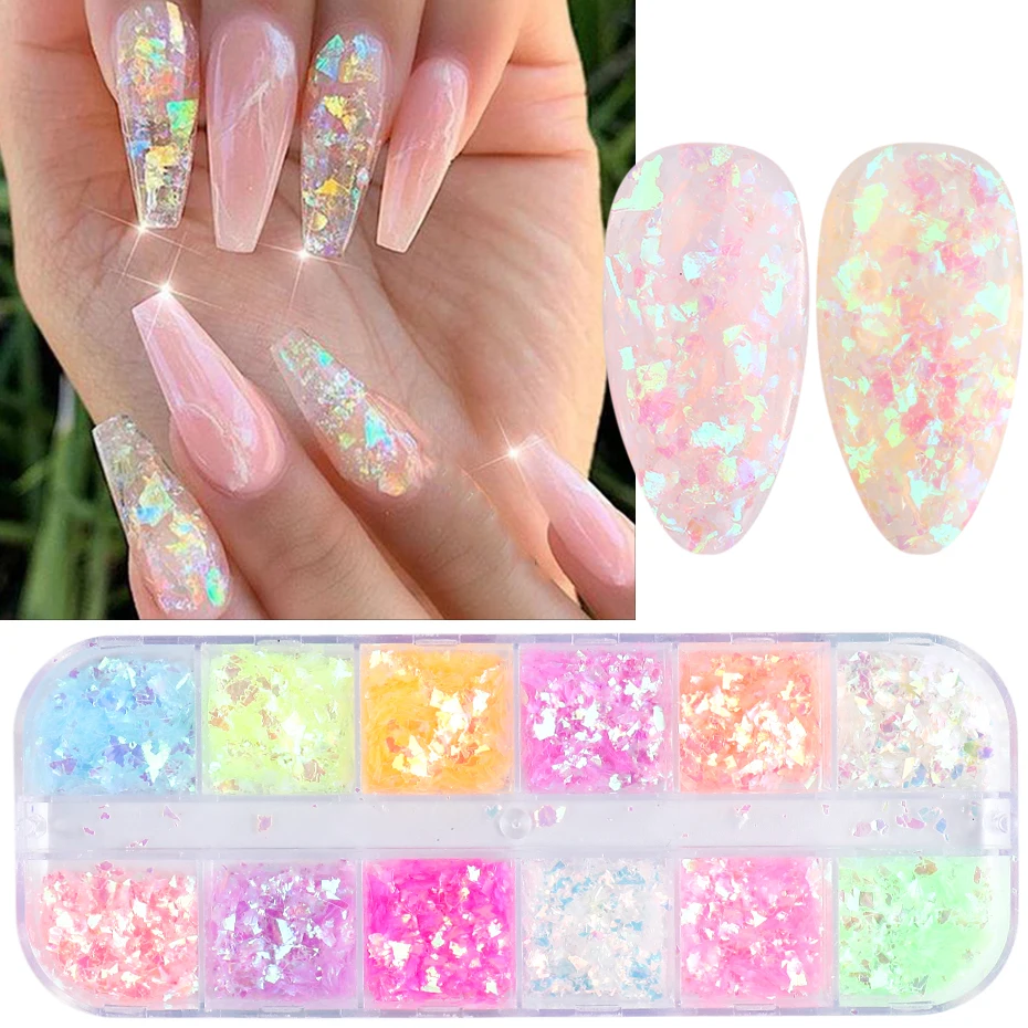 3D Fluorescent Nail Glitter Flakes Set Holographic Powder Sequins Paillette Manicure Nail Art Pigment Decoration Tools GLSP nail powder nail glitter nail pigment nail decoration nail decorations nail flakes