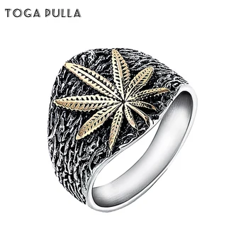

Vintage Black Silver Gold Stainless Steel Maple Leaf Ring Punk Gothic Hemp Leaf Finger Men's Rings Male Fashion Vintage Jewelry