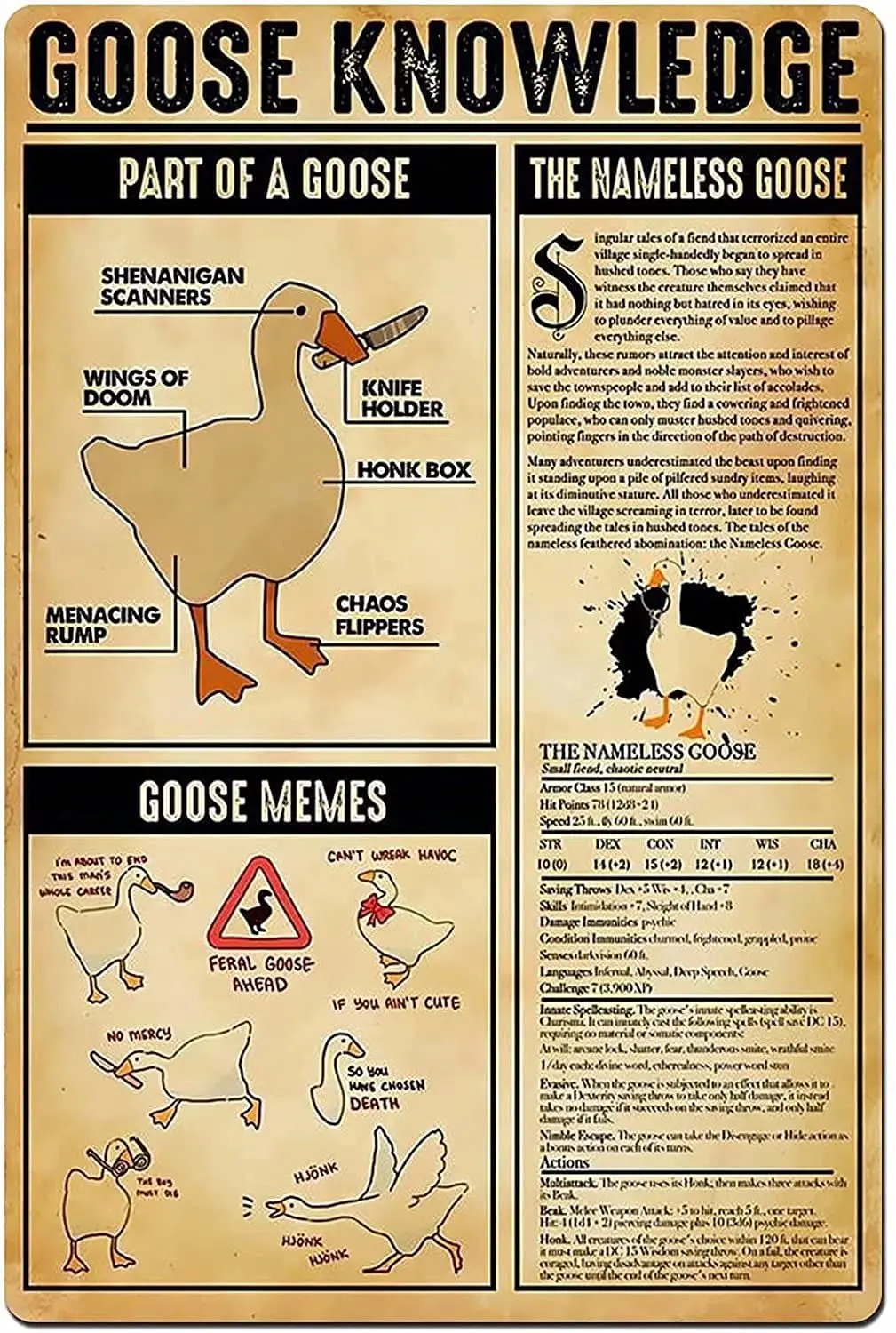Metal Sign Wall Decal Goose Knowledge Tin Art Retro Poster for Home Bar Cafe Garage decor | Дом и сад