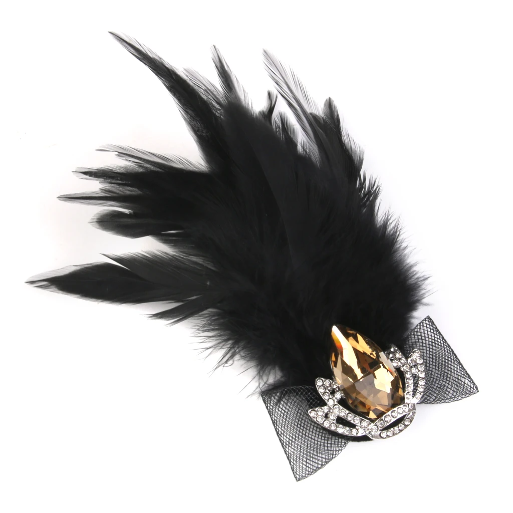 Womens Feather Rhinestone Crystal Crown Brooch Pin Fancy Hat Clip Decoration