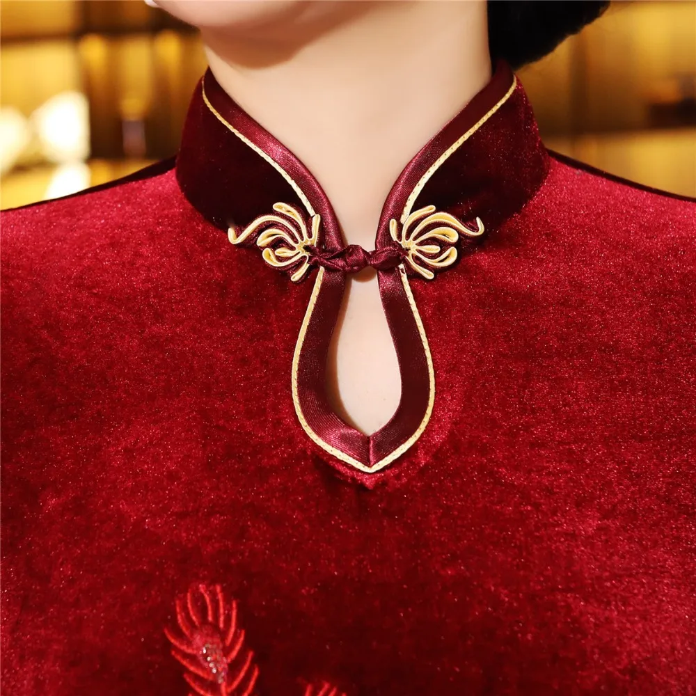 Шанхай история бархат Cheongsam китайское платье вышивка Qipao длинное