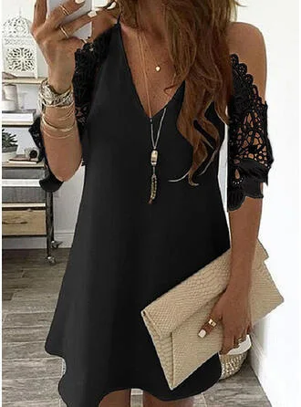 Plus Size Vintage Sexy Mini Dress Women Summer Lace Solid Color Dress Casual Loose Party Dress V-Neck Sling Sundress Vestidos mini dress