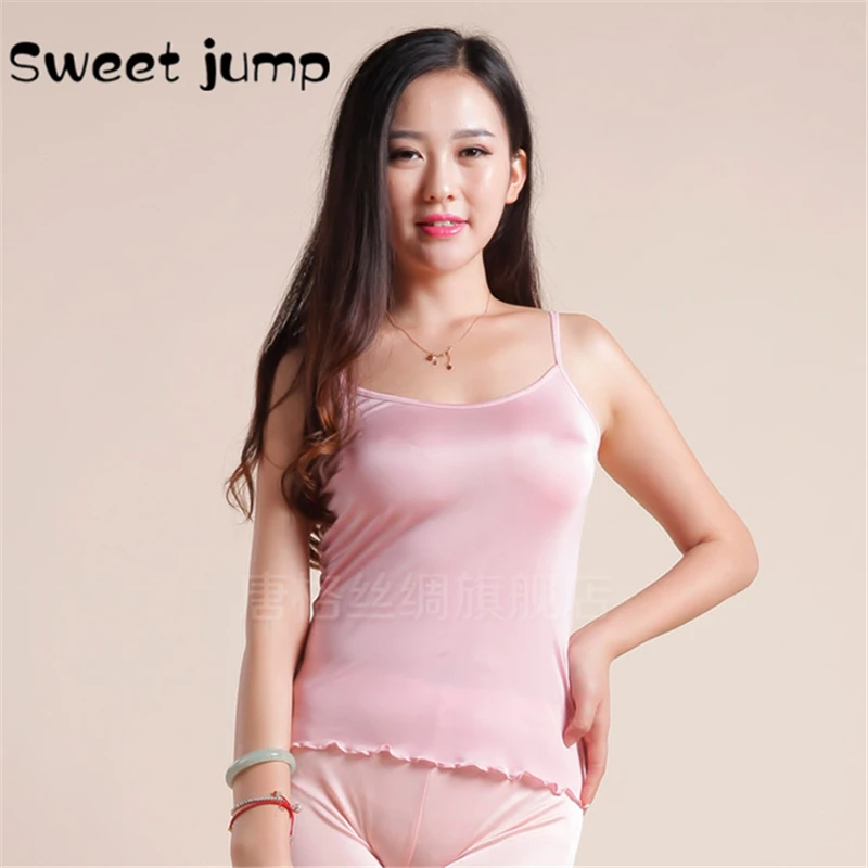 

Summer thin fashion women sexy pajamas natural mulberry silk knitted silk camisole silk bottoming shirt vest sexy top pajamas