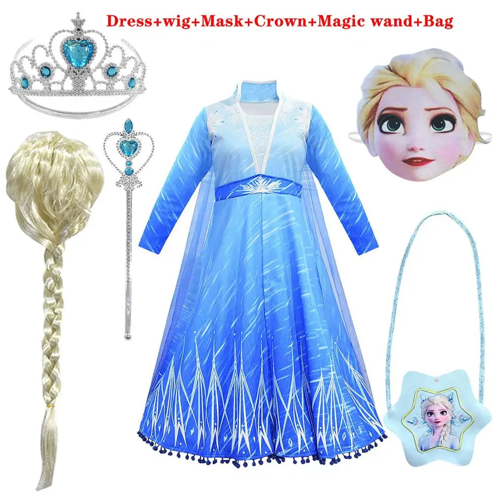 Dress 6pcs Платья Королевы Эльзы для костюмированной вечеринки; костюмы Эльзы и Эльзы; вечерние платья принцессы Анны для девочек; Vestidos Fantasia; Одежда для девочек; комплект Эльзы - Цвет: Dress 6pcs