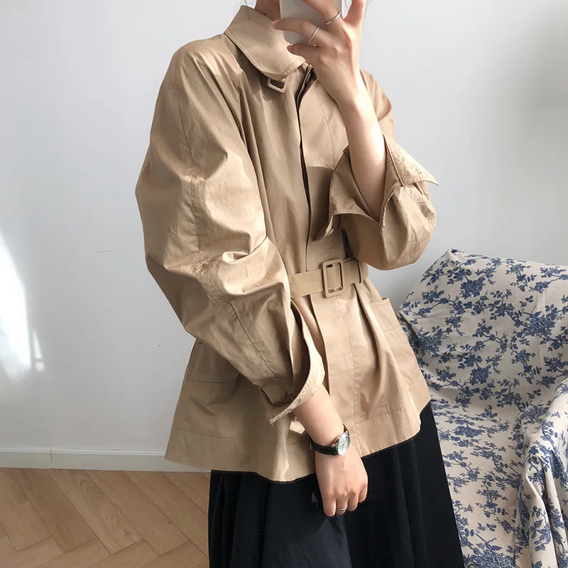 Mooirue fall female trench Cotton Single Breasted padded Short Loose Bf Loose casual cardigan female coat