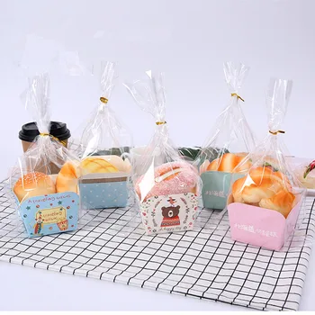

100pcs Creative disposable dessert cup birthday party favor cake cup small basking bread paper cups with transparent plastic bag