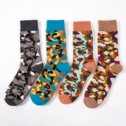 4 пары, высококачественные мужские камуфляжные полосатые носки, цветные мужские носки из чесаного хлопка, забавные носки