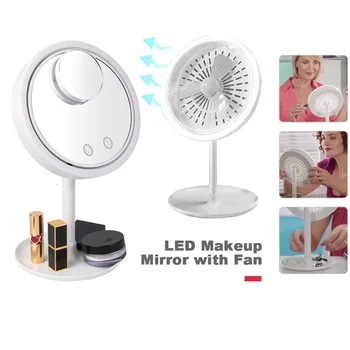 

Led Touch Screen Cosmetic Mirror With Fan LED Light 5X Magnifying Mirror Compact Vanity Mirror Flexible Cosmetics Mirrors Make