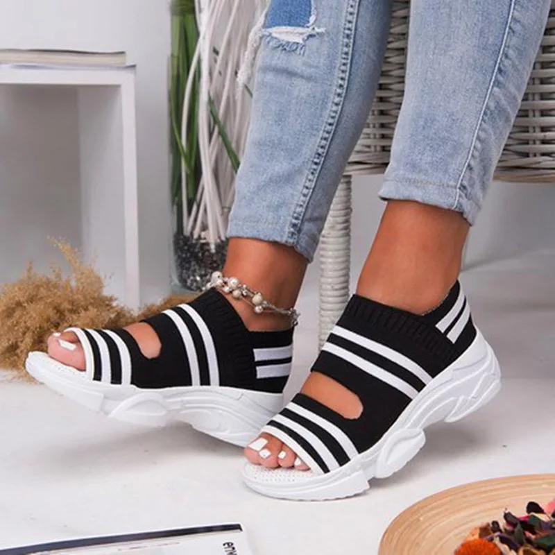 sandalias de verano para Mujer, sandalias con plataforma Punta abierta para zapatillas tejidas, sandalias, Zapatos de talla grande para Mujer - AliExpress