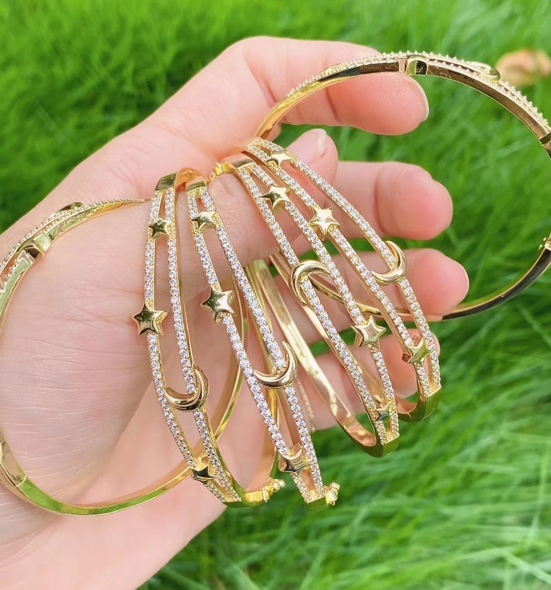 

3Pcs 2021 New Fashion star moon Jewelry Crystal Zircon Simple Bracelet and Bangle Female for Women Gift