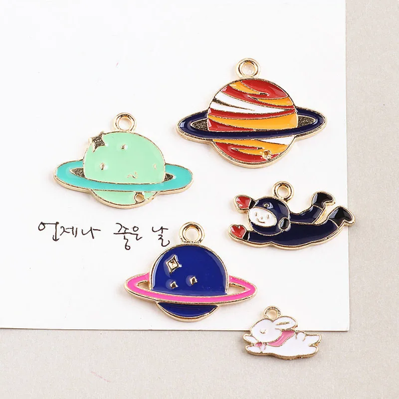 

10pcs Diy Handmade Accessories Korean Popular Alloy Star Astronaut Earrings Material Pendant Accessories