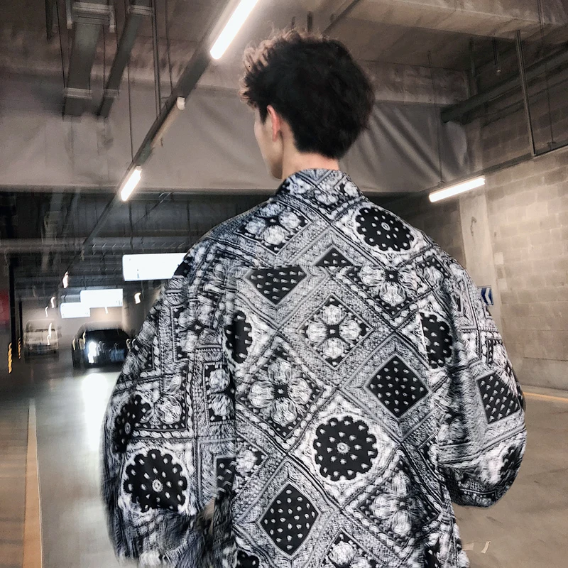 Осенняя Новая Мужская модная повседневная рубашка в стиле ретро с принтом Мужская Уличная Свободная рубашка с длинными рукавами Мужская рубашка M-2XL