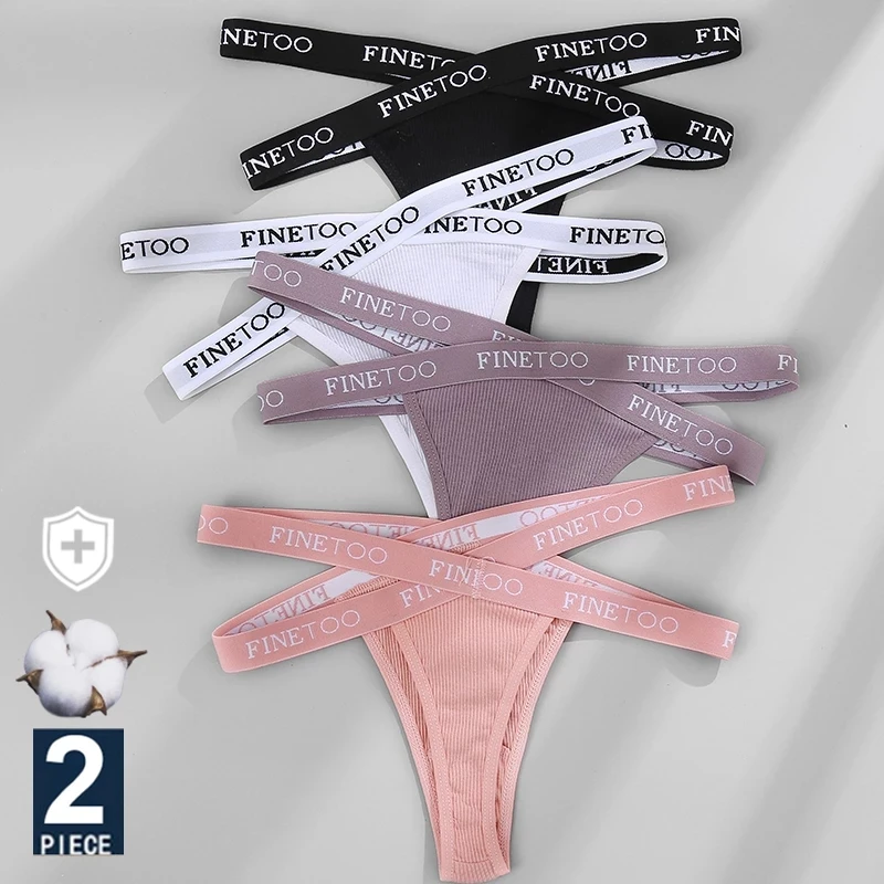 FINETOO 2PCS/Set Women's Cotton G-string Sexy Cross Strap Panties