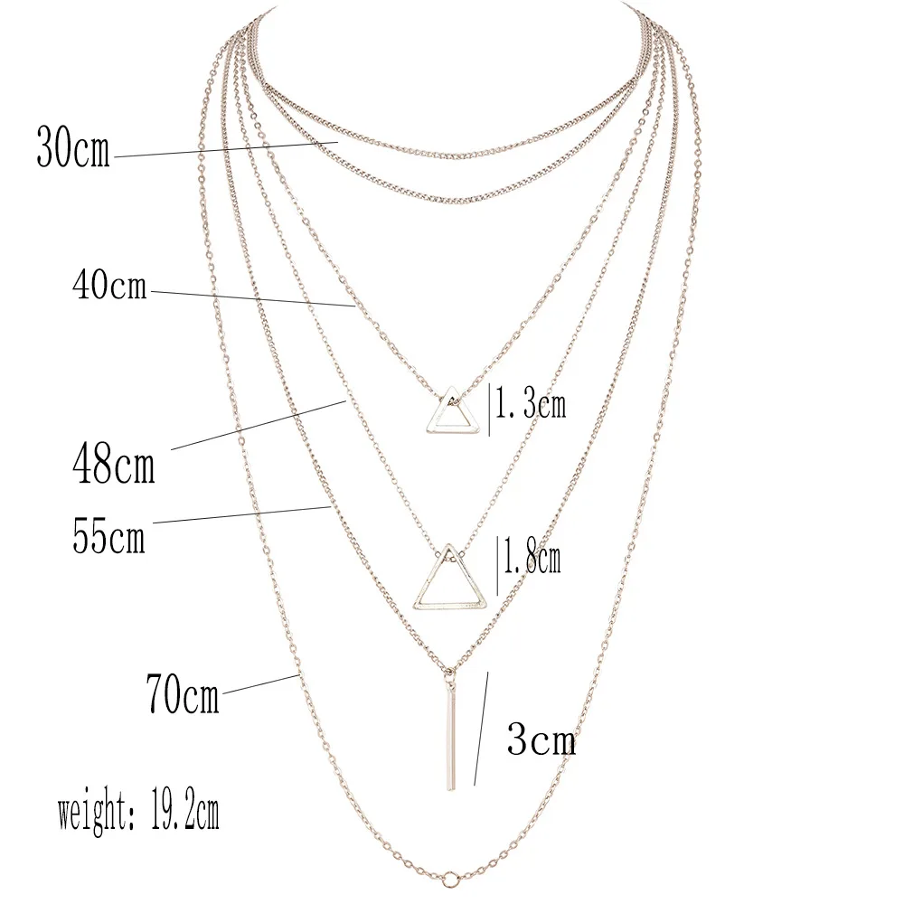 Новинка, многослойное геометрический треугольный кулон, ожерелье для женщин в стиле ретро, Очаровательная цепочка, ожерелье, вечерние ювелирные изделия, аксессуары, ожерелье