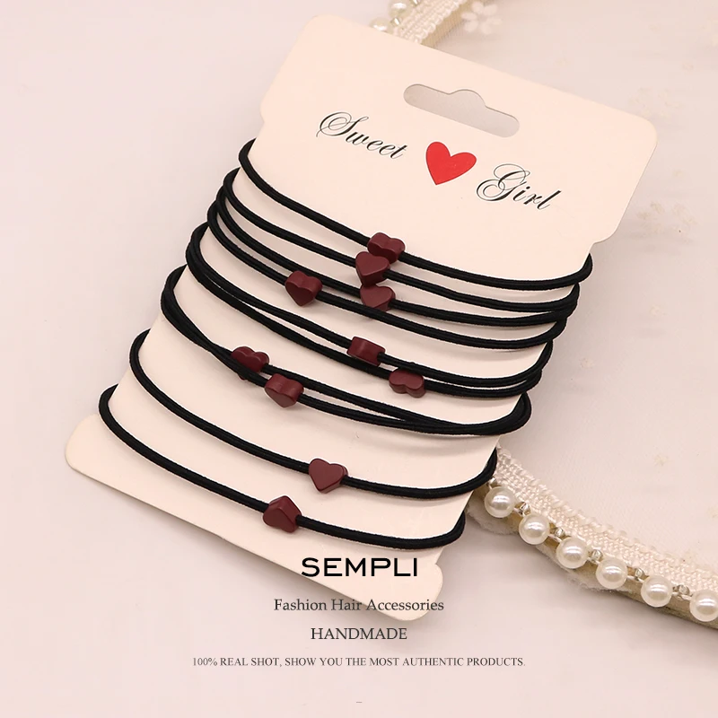 Small Love Black Popular Solid Elastic Hair Bands Wine red Headband Women Rubber Band Lady Letters Hair Accessories Scrunchie
