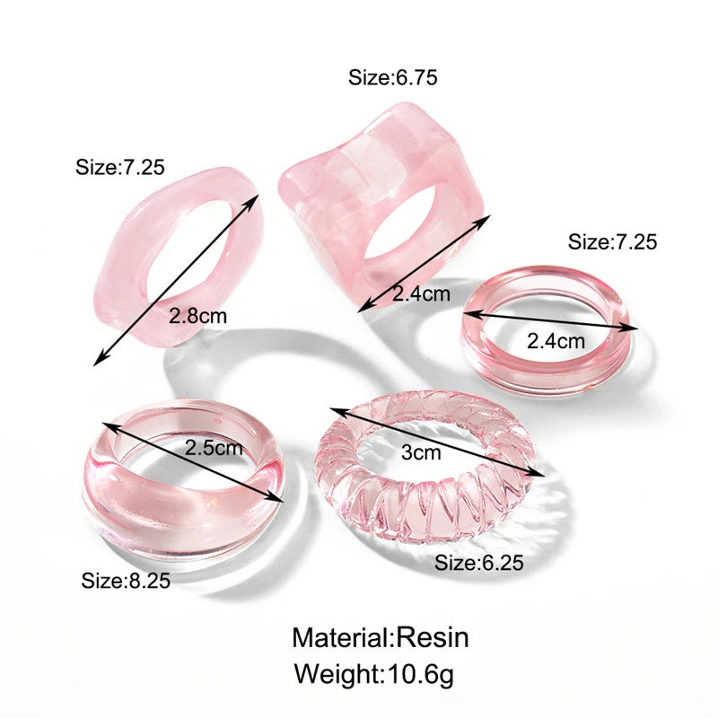 17KM Korean Colorful Transparent Resin Acrylic Rings Set for Women Trendy Geometric Square Round Ring Wedding Jewelry