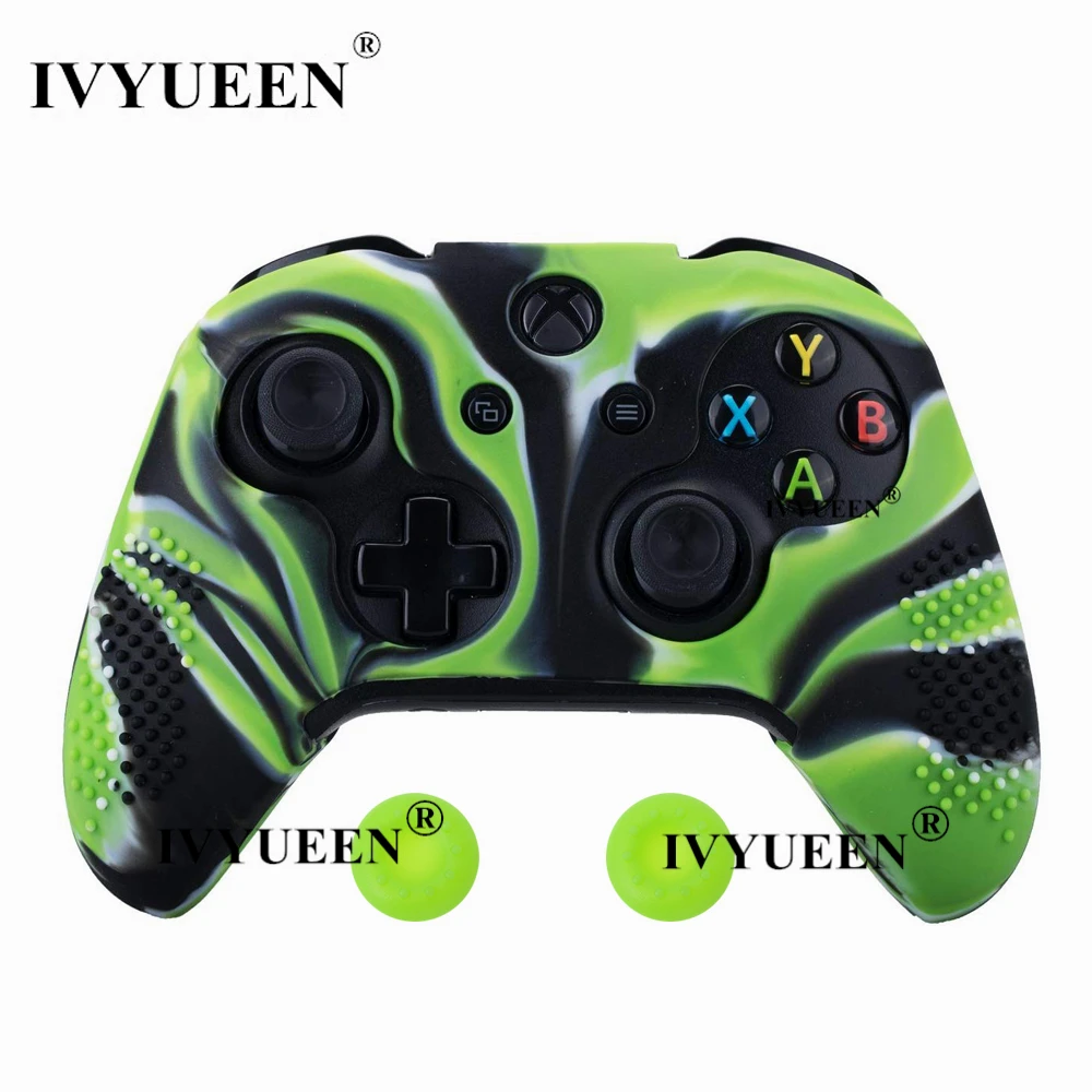 Green Camo IVYUEEN 14 цветов для microsoft Xbox One X S Тонкий силиконовый чехол для контроллера защитный чехол с палочками для большого пальца - Цвет: Green Camo
