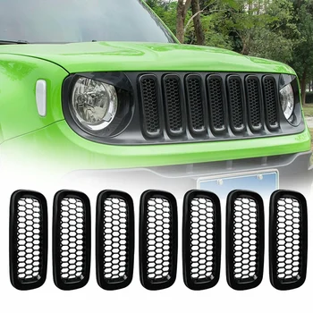 

7Pcs Bright black Front Grille Inserts Sticky Grill Cover Frame Trims Kit for Jeep Renegade 2015-2018
