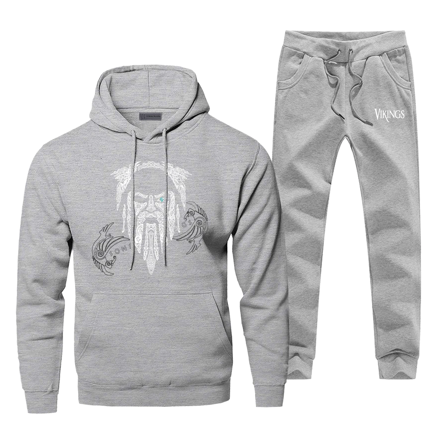 Gray Odin Viking мужские толстовки наборы из двух частей брюки скандинавские руны Athelstan Толстовка тренировочные брюки уличная Толстовка - Цвет: Gray
