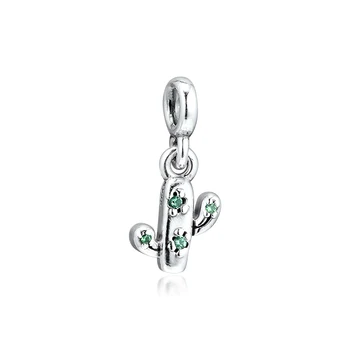

JrSr new 100% 925 sterling silver Beads Lovely CZ Cactus Dangle Charms Fit Pandora bracelet woman DIY jewelry gift free shipping