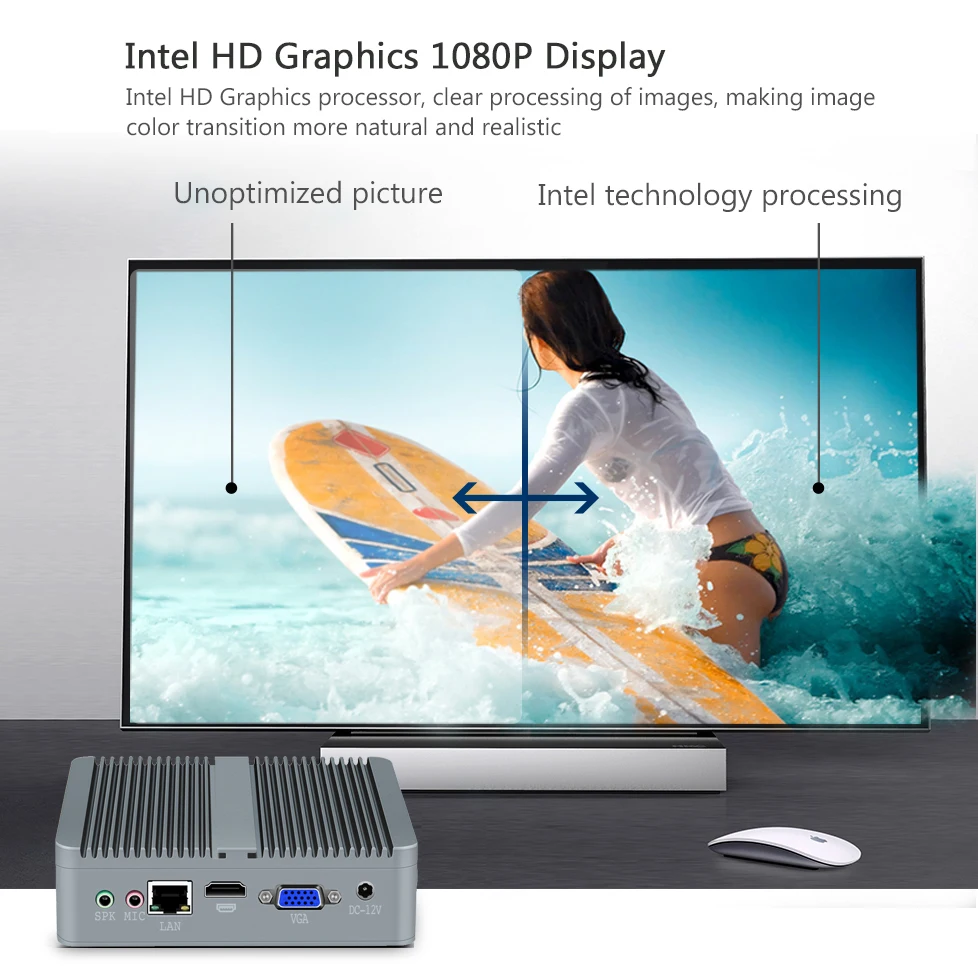 Mini PC Fanless Celeron N2930 J1900 Quad-Core Processor N2830 Win 7/8/10 HTPC WiFi HDMI 5*USB Nettop Office TV Box computer