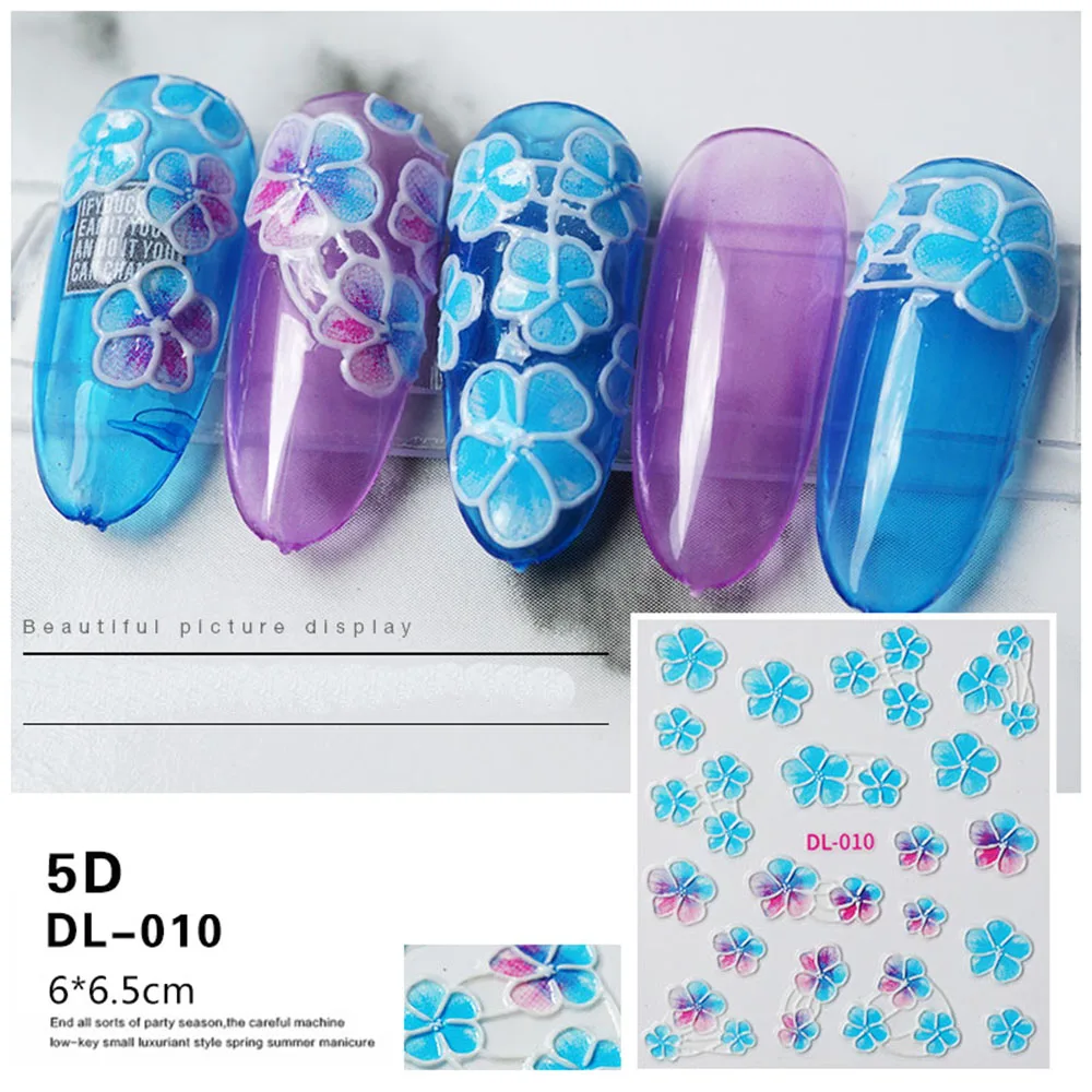 1 шт 5D акриловые Выгравированные натуральные Цветочные наклейки на ногти бабочки Водные Наклейки для ногтей модные эмпаистические Слайдеры для ногтей DIY Дизайн ногтей Декор - Цвет: 10