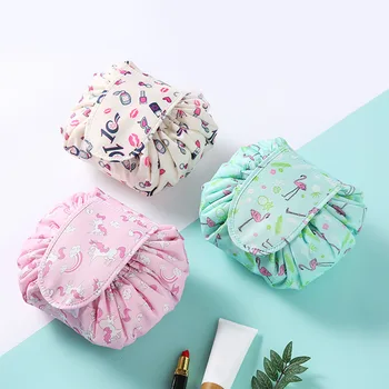 

Large Women Cosmetic Bag Lazy Large Capacity Quick Drawstring Travel Make Up Organizer Foldable Toiletry Case Waterproof Bag