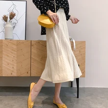 Юбка абрикосового цвета женские макси длинные зимние юбки для женщин Модные Винтажные женские юбки с высокой талией юбки-пачки скрученная плиссированная юбка