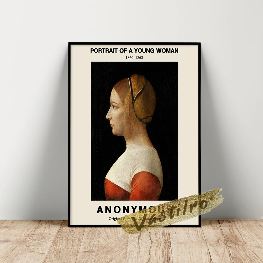 

Anonymous Exhibition Museum Poster, Portrait Of A Young Woman Oil Painting, Retro Female Character Prints, Gallery Wall Picture