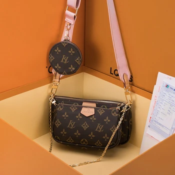 

3in1 Set Mahjong Bags for Women 2020 New Real Leather Armpit Shoulder Bag Fashionable All-match Messenger Chain Female Purse Cc