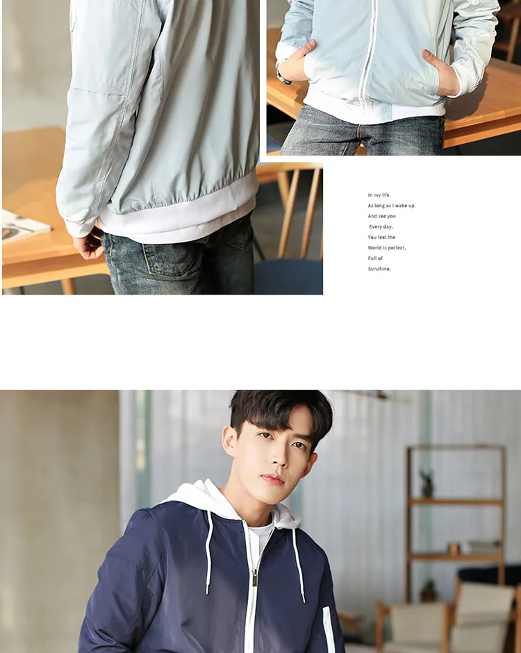 Spring And Autumn Thin Men Hooded Mixed Colors Slim Fit Coat Youth Korean-style Casual Cool Jacket Men's