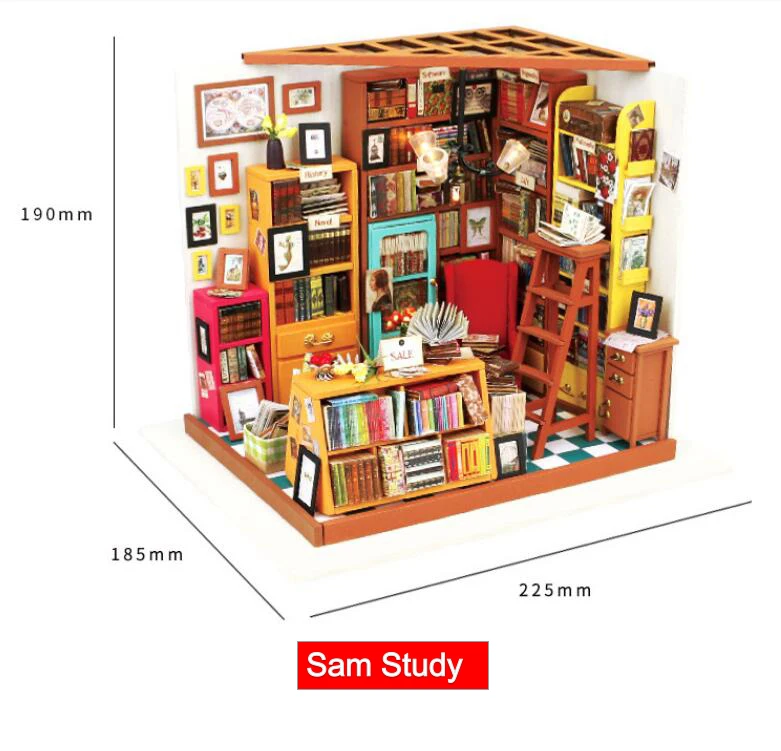 Sam Study Аксессуары для украшения дома фигурка DIY Сэм кабинет деревянная миниатюрная модель Наборы украшения Кукольный домик подарок на день рождения для девочки - Цвет: Sam Study