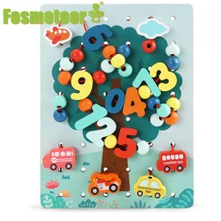Fosmeteor Cuentas de madera grandes Montessori para niños, juguete educativo con cordones, bloque de animales/frutas, novedad