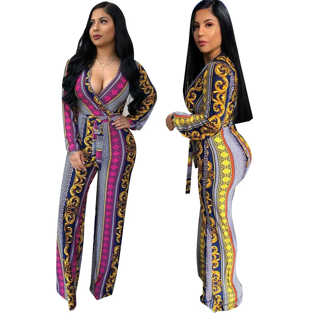 

New 2019, fashionable European and American style, personalized art digital printing pattern, casual onesie, including belt