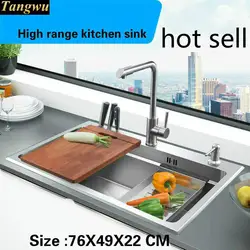 Tangwu ручная работа высокого качества один слот Роскошная кухонная раковина пищевой 304 нержавеющая сталь 76x49x22 см