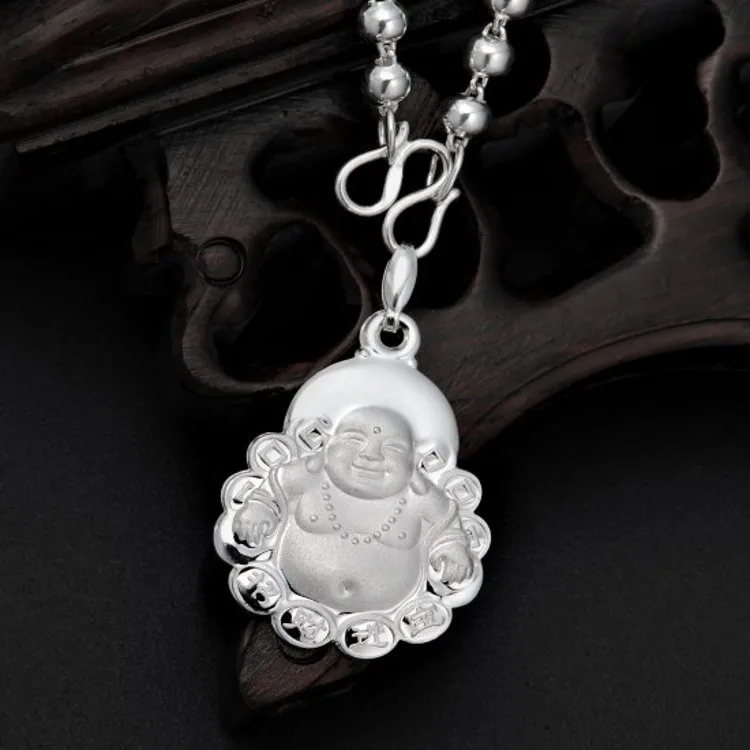 

999 Fine Silver Laughing Buddha Women's Pendant Fashion Handmade Pure Silver Pendant Sub-Solid Maitreya Silver Brings Safety Pen