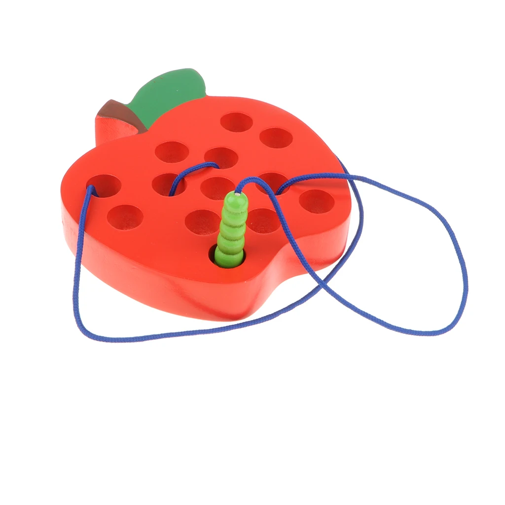Wooden Apple Lacing Toys for Toddler Kids, Montessori Early Educational Toy, Birthday Xmas Presents
