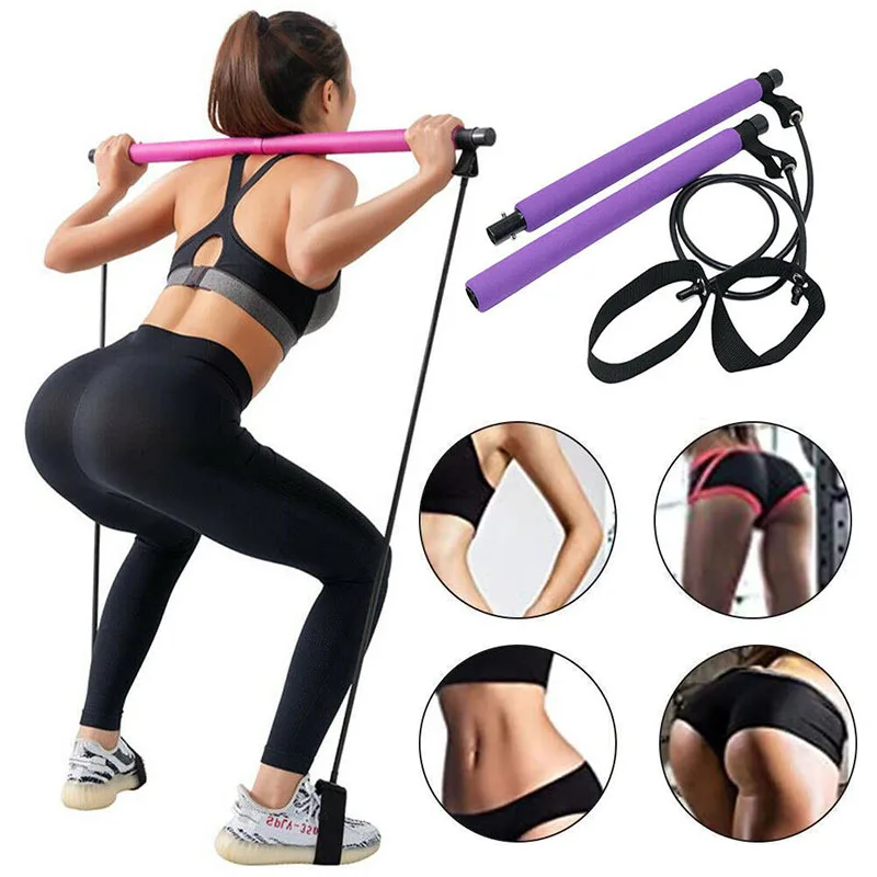 Yoga Pilates Bar Pull Rope Stick Exercise Equipment Crossfit Gym Workout Fitness Trainer with Resistance Elastic Bands | Спорт и