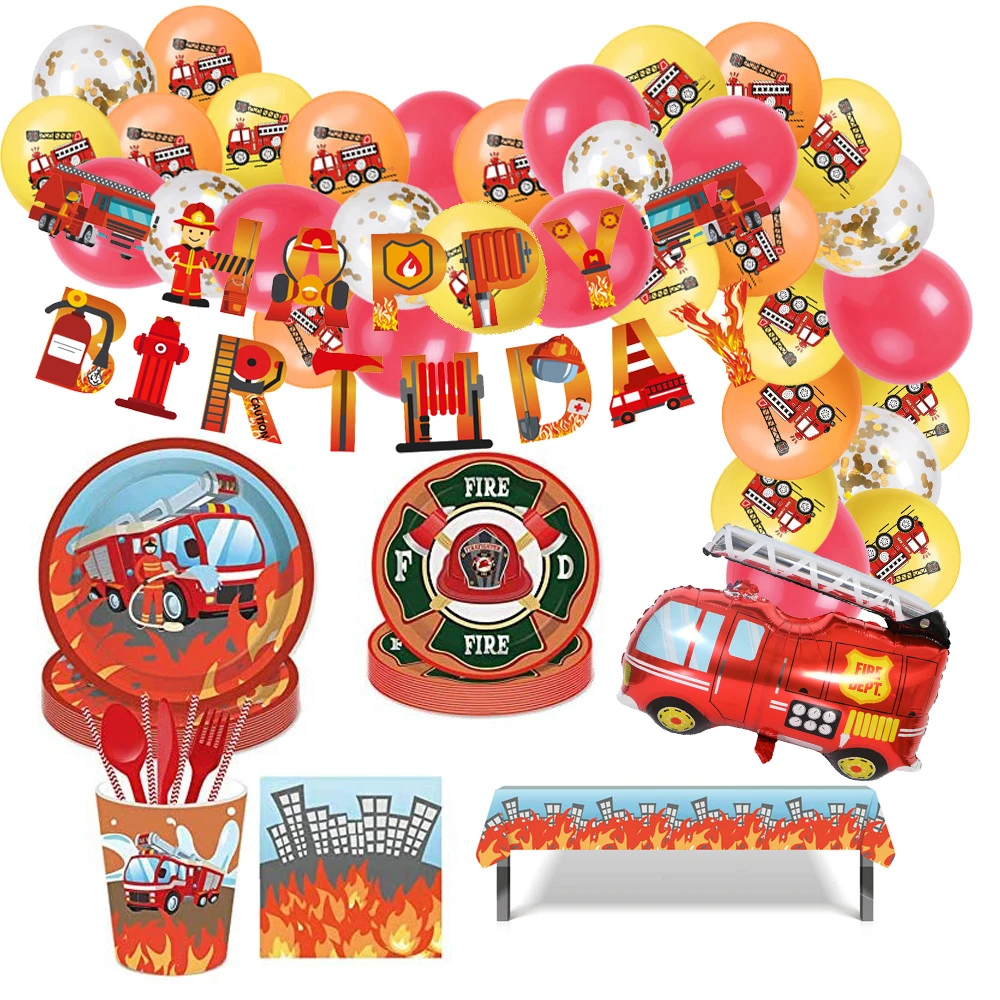 Ballons D Anniversaire De Camion De Pompiers Decoration De Fete Assiettes Jetables Serviettes De Table Fournitures De Fete Prenatale Pour Pompier Aliexpress Maison Animalerie