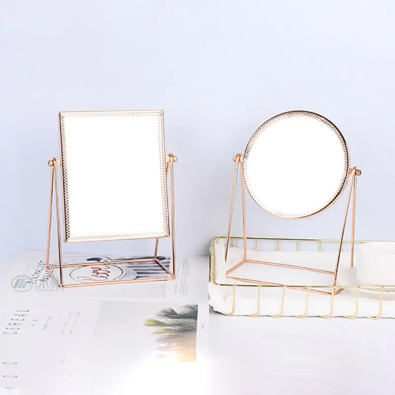 Bedroom  Vanity Mirrors Princess Makeup Mirror Countertop Golden Border for Lady Bedroom Decoration 360 Degree Decorative Mirror