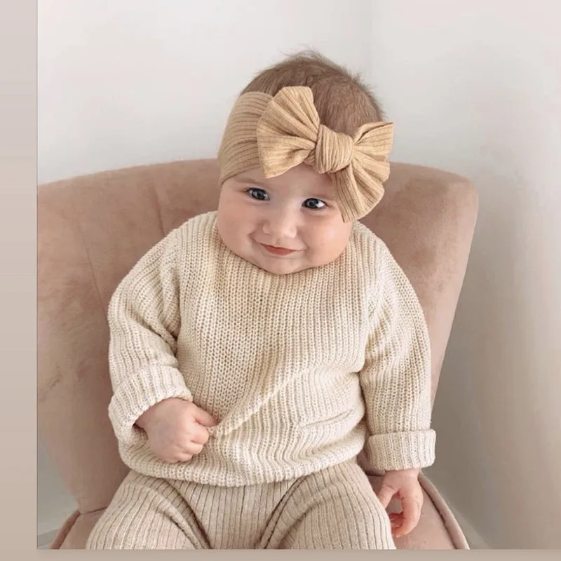 

Fashion Handmade Bowknot Baby Girls Headband Solid Color Striped Bows Elastic Hairband Newborn Headwear Kids Photography Props