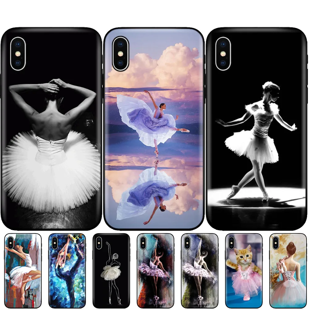 Custodia In Tpu Nero Per Iphone 5 5S Se 6 6S 7 8 Plus X 10 Cover In Silicone Per Iphone Xr Xs 11 Pro Max Custodia Ballet Dance Girl Ballerina